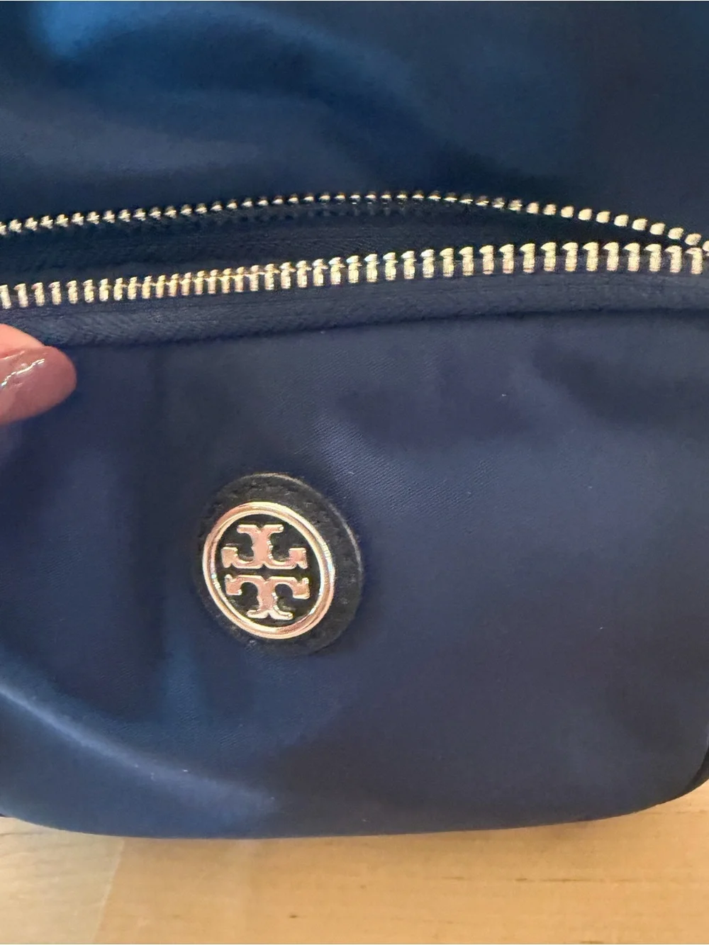 Tory Burch Navy Drawstring Nylon Bucket Shoulder Bag